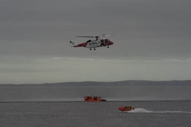 Morecambe's RNLI lifeboat and hovercraft took part in an exercise with the Coastguard helicopter.