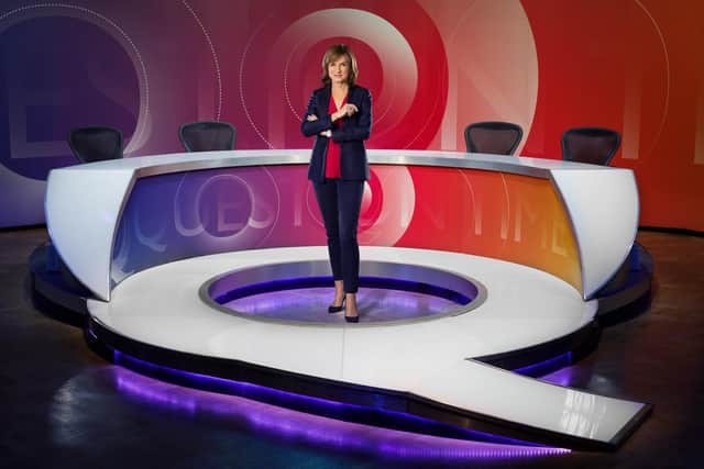 Fiona Bruce in the Question Time studio. Picture from the BBC Richard Lewisohn.