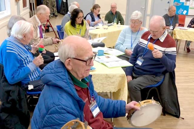 Lyrics & Lunch members gather in the more spacious room at St Chad’s Church Hall recently for one of the fun fortnightly sessions. Photo by Steve Pendrill
