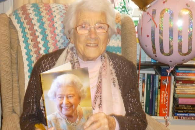 Annie Lambert of Horton-in-Ribblesdale with her card from the Queen for her 100th birthday.