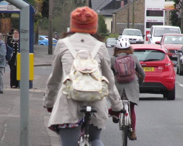 Cyclists on the A6 in Lancaster.