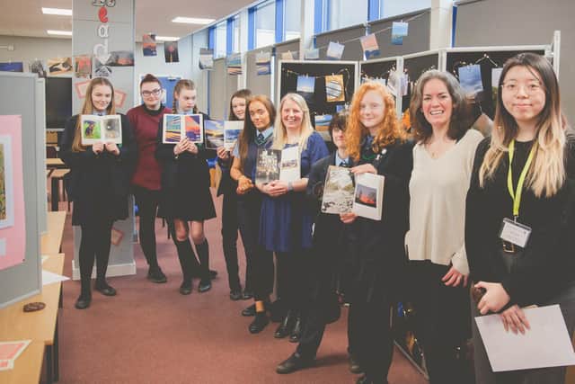 The launch of the Brain Hacks exhibition at Our Lady's Catholic College in Lancaster. Project leader, Ginny Koppenhol is pictured second from right.