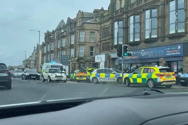 Police and ambulance at the scene of the incident at the end of Regent Road and the promenade in Morecambe. Picture by Jayne Winn.