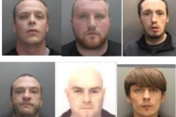 Top row (from left) Christopher Scully, Kane Bennett, Jamie Mac Thompson. Second row: Philip Ryder, Ricky Dewsbury, Nicholas Begg. Pictures from Merseyside Police.
