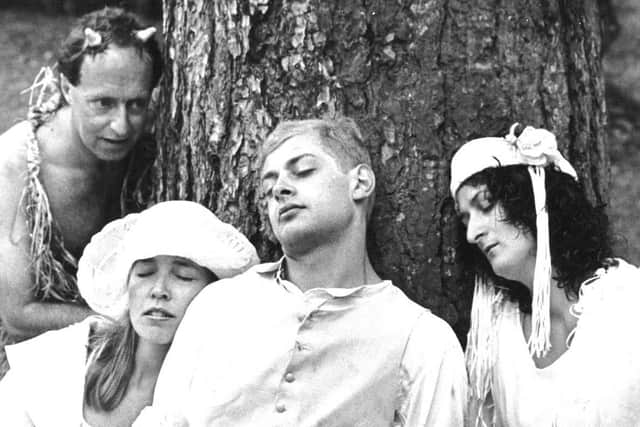 Andy Serkis, centre, as Lysander in A Midsummer Night's Dream, The Dukes' first outdoor promenade production in 1987.