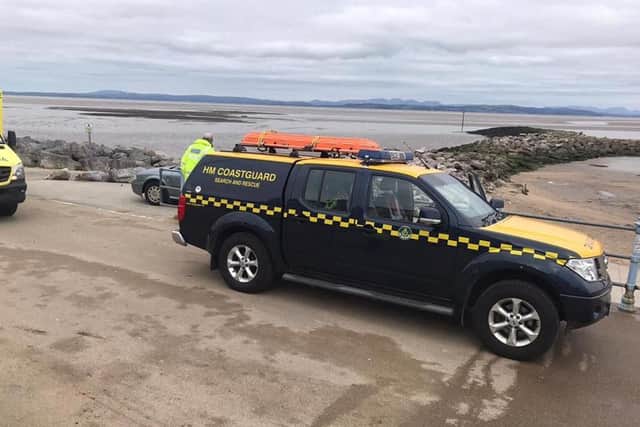 Morecambe coastguard were called out to rescue a dog stuck in the rock armour at Sunny Slopes in Heysham.