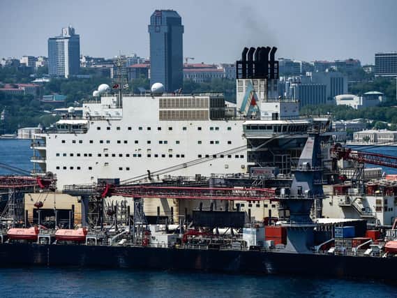 The vessel 'Pioneering Spirit' of Swiss offshore service provider Allseas passes through the Bosphorus towards the Mediterranean from the Black Sea