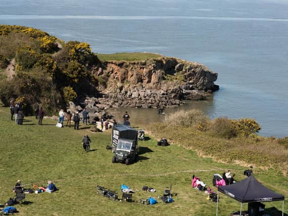 Filming under way on Heysham Barrows for The Bay. Photo by Janet Packham.