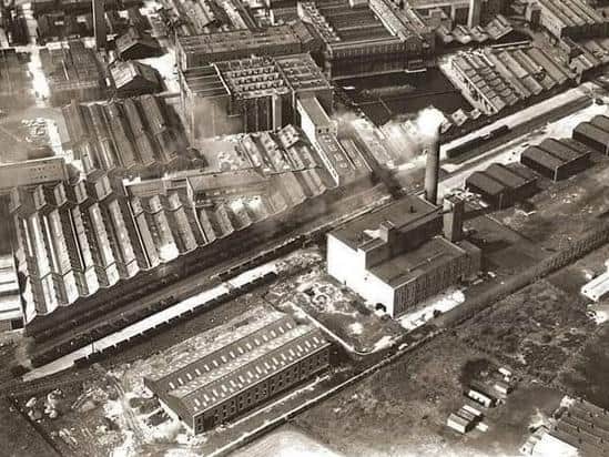 An aerial view of The Williamson Power Station and chimney on the Lune Industrial Estate in Lancaster.