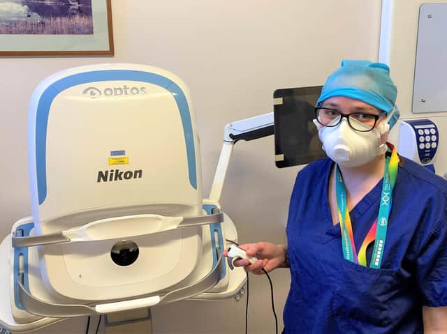 Clinical nurse specialist Debbie Akrigg with the Optos machine.