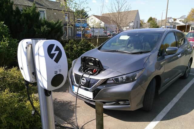 A Nissan Leaf charging at The Boot and Shoe in Scotforth Road, Lancaster.
