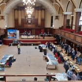 The count under way at Lancaster Town Hall.
