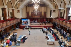 The count under way at Lancaster Town Hall.