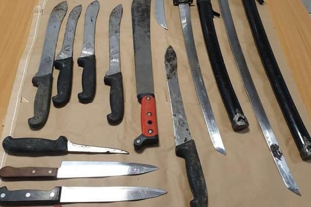 Some of the knives recovered in a knife bin in Rossendale as part of Operation Sceptre