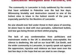 The statement was signed by several Islamic groups and societies in Lancaster.