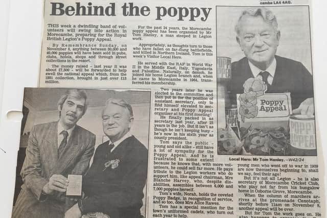 A Visitor article from 1992 featuring Tom Hanley receiving an award for his work for the Poppy Appeal.