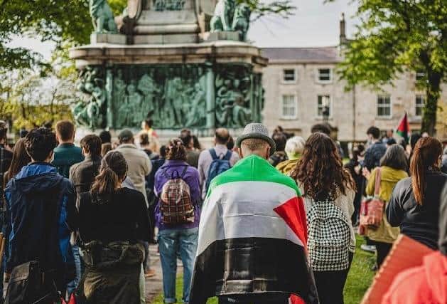Many people gathered in Dalton Square to show their support for the Palestinian people.