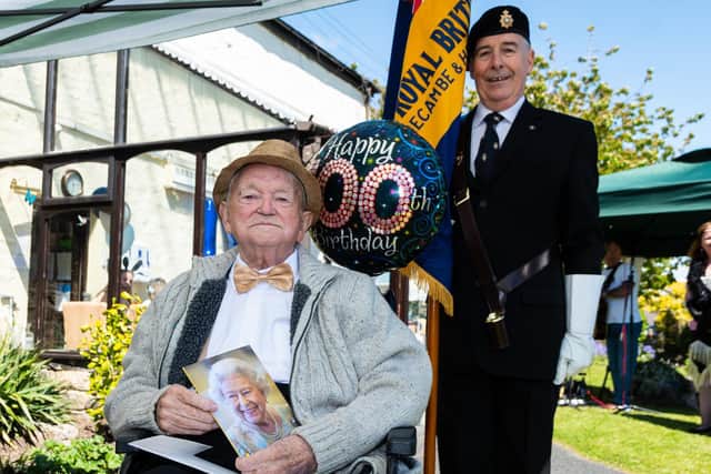 Tom Hanley celebrates his 100th birthday with a party at Bare Hall residential home.