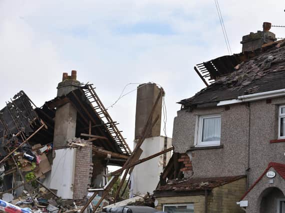The aftermath of the explosion in Mallowdale Avenue, Heysham.