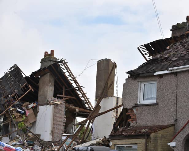 The aftermath of the explosion in Mallowdale Avenue, Heysham.