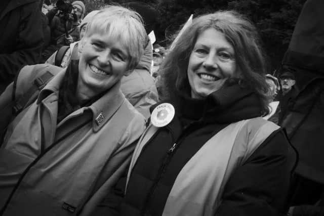Coun Jackson with fellow councillor and former MEP Gina Dowding at a fracking protest.