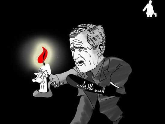 George W. Bush carrying a Gaddafi shaped candle to guide him through the dark (2007)