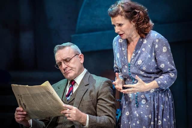 Sian Reeves and Mark Moraghan as Mother and Father in By The Waters of Liverpool. Photo: Anthony Robling.