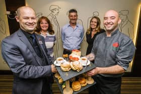 Damien Ng (front right) and Andy Lemm from Lancaster House Hotel with Lisa Reedy of Reedy’s, Jade Davis and Michael Price from Port of Lancaster Smokehouse Ltd. © Steven Barber