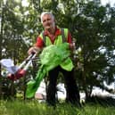 David Pierce volunteers to do litter picking in the community round Kingsway, Heysham. Photo Neil Cross