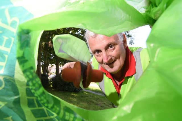 David Pierce volunteers to do litter picking in the community round Kingsway, Heysham. Photo Neil Cross.