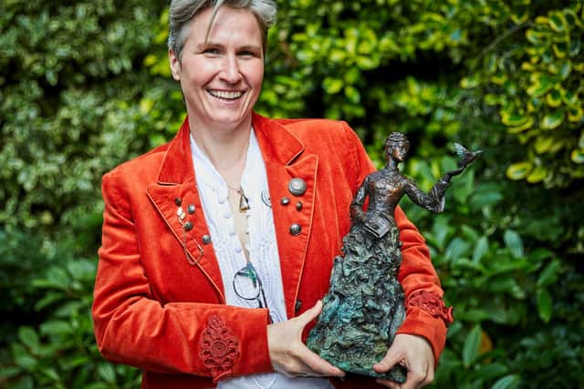 Emily Williamson Statue Campaign unveil the four statues that will be put to the public vote before being erected in Fletcher Moss Park, Didsbury.  Eve Shepherd with her work.