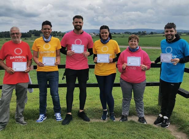 Rainbow Hub skydive 2021 from left: Chris Nardone, Natalie Dowling, George Rothwell, Becky Searles, Lucy Bretherton, Daryll Standring.