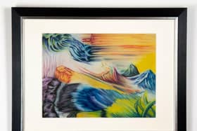 An abstract pastel drawing on paper and framed by Mark Leech is among the artwork up for auction