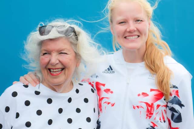 Polly Swann with her grandmother Barbara McInnes at the unveiling on Morecambe prom. Photo by Mike Jackson