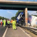 The M6 access bridge at Barnacre, between junctions 32 and 33, was struck by a lorry in July 2018