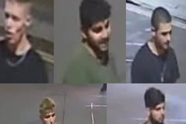 Police would like to speak to these five men as they believe they may have information about a serious assault in Lancaster. (Credit: Lancashire Police_