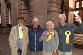 Morecambe by-elections. From left: Paul Hart, Gerry Blaikie, Catherine Pilling, Jim Pilling.