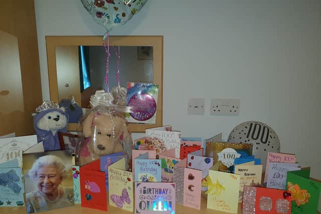 Beautiful cards, a lot of them crafted by the staff, were handed over to Ethel