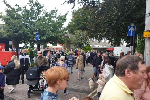 Crowds enjoying Carnforth's first street festival.