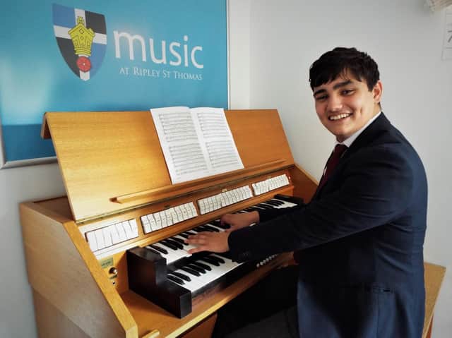 Pip Alpin, Ripley Music Apprentice and winner of the Audience prize for ORA Composer Competition, practicing his piece in Ripley Music department.