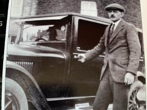 George Lamb with his Austin 12 HP motor car, this was used to transport the Roeburndale children to Wray School from 1943 onwards.