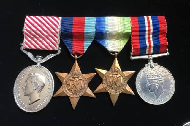 Gordons medals from left: the AFM, 39-45 Star, Atlantic Star, War medal (Rob Stobbart).