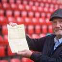 Former Morecambe defender Gerry Farrell with his treasured letter from Sir Stanley Matthews (photo: Dan Martino)