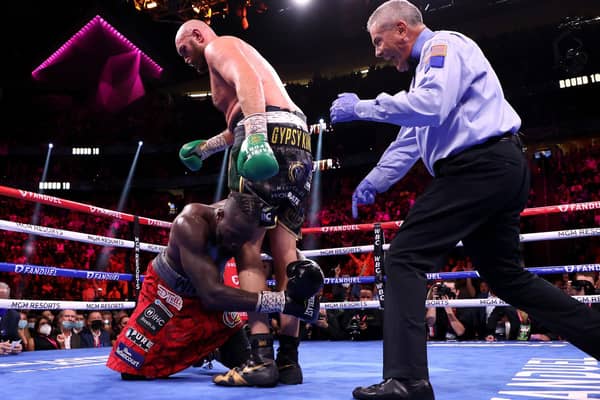 Tyson Fury puts Deontay Wilder on the canvas in the 11th round (Getty Images)