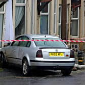 A Volkswagen Passat crashed into the front of a home in Euston Grove, Morecambe at around 5am. The driver fled the scene. Picture by Tony North