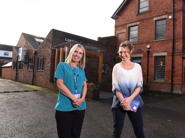 Menopause Ambassador Anita Turner (left) and Dr Ewa Craven outside Lostock Hall Medical Centre   Photo: Neil Cross