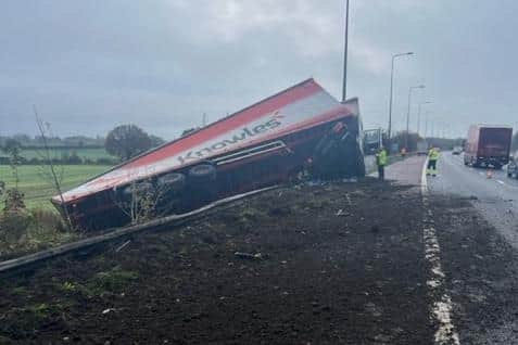 The lorry crashed on the M6 between Leyland and Standish this morning (Wednesday, November 10)