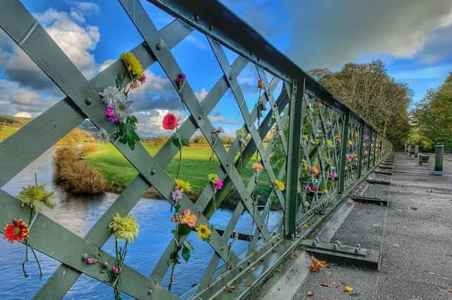 The pretty flowers which have appeared on the historic bridge. Picture by Tony Turner