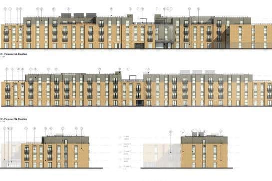 An elevation drawing of the Lancaster Extra Care Scheme.