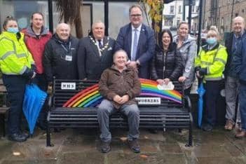The unveiling of the commemorative bench in Carnforth.